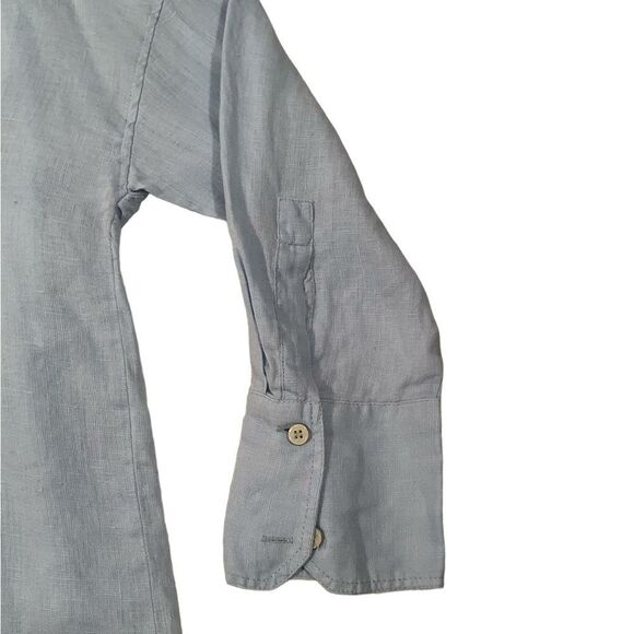 Zara Women's Size Large Linen Blue Button Down Long Sleeves Shirt Blouse - Picture 15 of 16